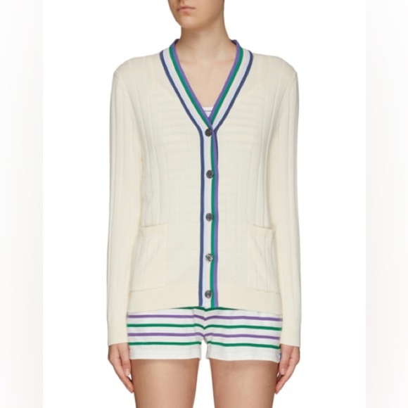 Kule cream Brinx preppy varsity lightweight cotton cardigan sweater - Medium - Picture 2 of 8